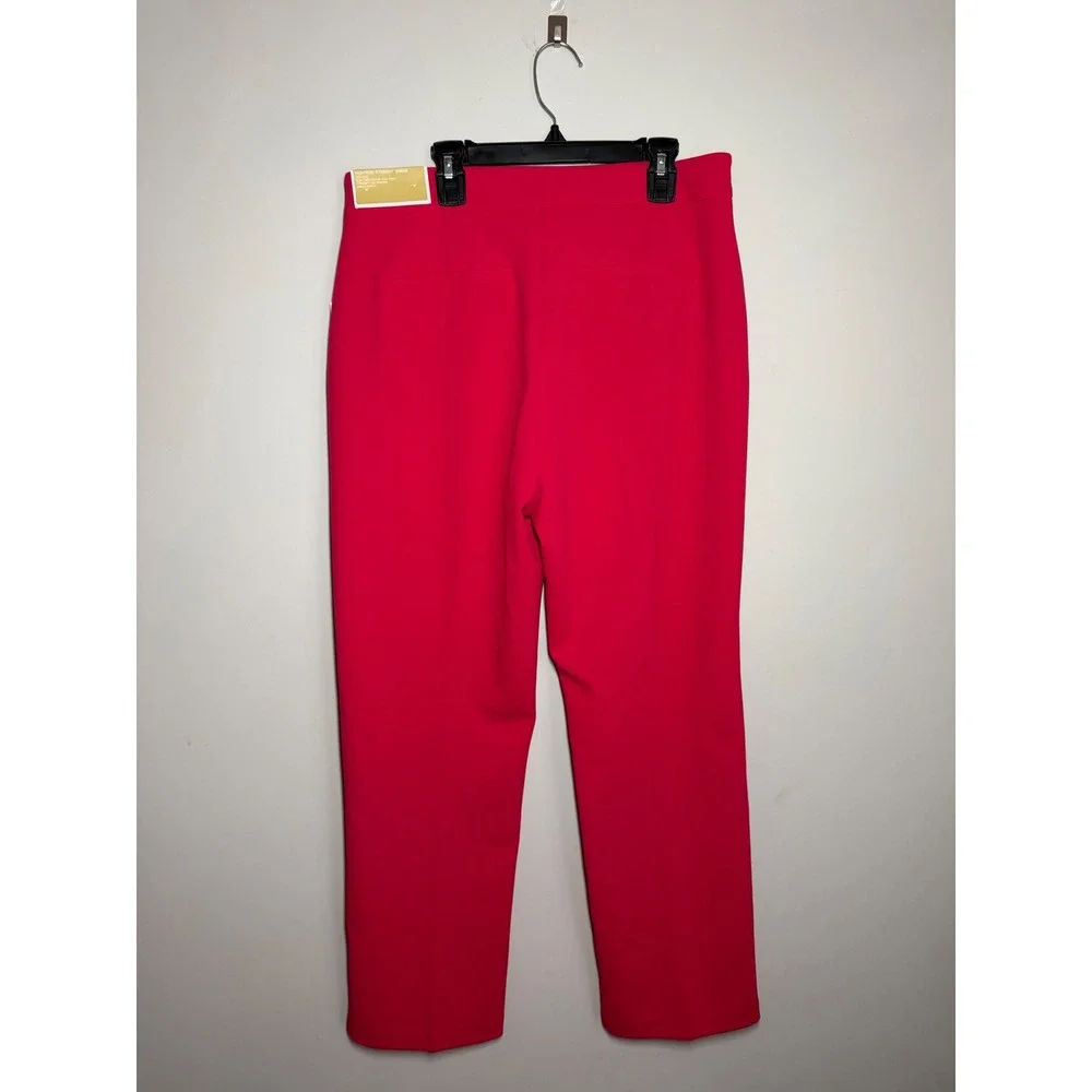 Michael Kors Deep Pink High-Rise Straight Ankle Pants with Gold Chain Detail 8